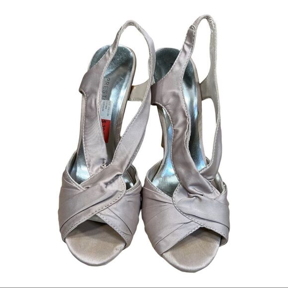 KATE PRESTON Sz 10 McKenna Taupe Fabric Stiletto Dress Sandals Heels - Picture 2 of 6